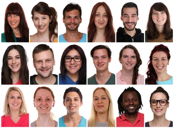 Sammlung Gruppenporträts von multirassischen jungen lächelnden Menschen i — Stockfoto