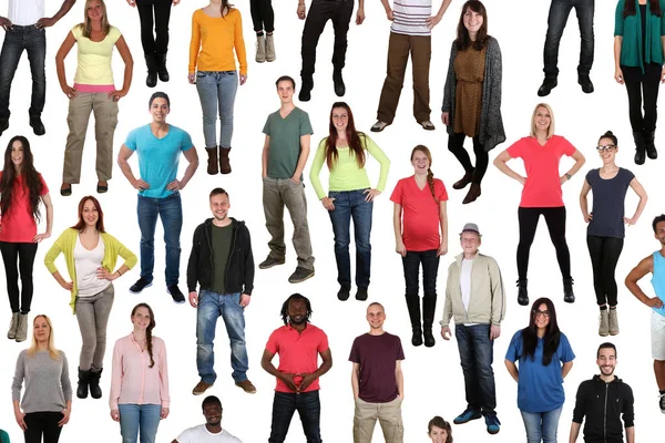 Grote multi-etnische groep van lachende mensen achtergrond geïsoleerd — Stockfoto