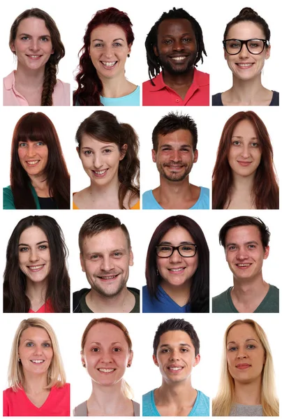 Groepsportretten van multiraciale jonge glimlachende mensen geïsoleerd — Stockfoto