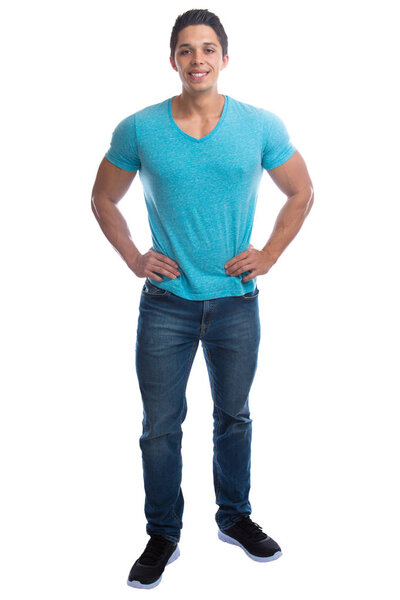 Young man muscular standing full body portrait smiling people mu