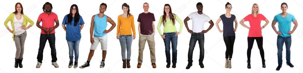 Group of young people smiling multicultural full body portrait i