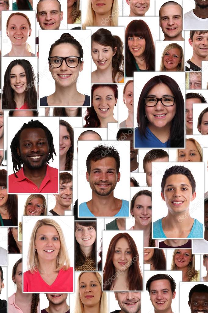 Group of multiracial young smiling people background collage ref
