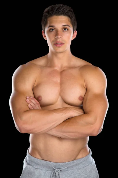 Bodybuilder bodybuilding spieren sterk gespierde jongeman isola — Stockfoto