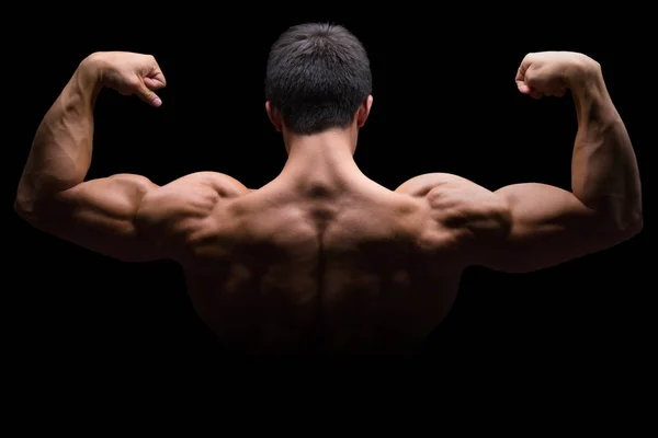 Bodybuilder bodybuilding κάμψη θέτοντας stro πίσω δικέφαλους μυς — Φωτογραφία Αρχείου