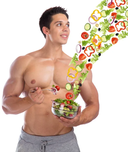 Bodybuilding bodybuilder healthy eating food flying salad body b — Stock Photo, Image