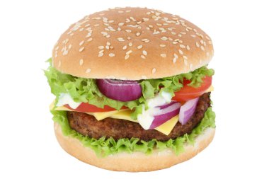 Çizburger hamburger domates marul peynir izole