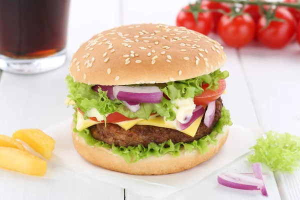 Cheeseburger hamburger menu meal combo drink — Stock Photo, Image