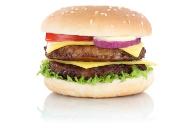 Çift peynirli burger hamburger peyniri izole