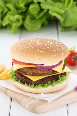 Çift peynirli burger hamburger taze biftek domates marul peynir