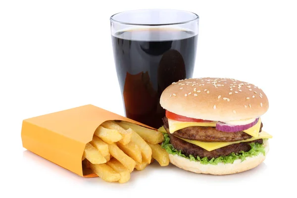 Double cheeseburger hamburger and french fries menu meal combo c — Stock Photo, Image