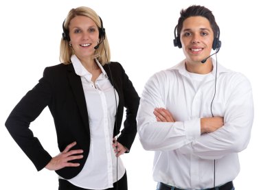 Çağrı Merkezi Ajan takım kulaklık telefon telefon Sekreter gülümseyerek