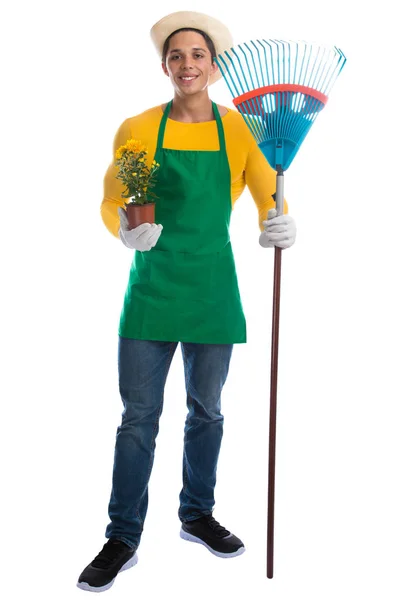 Gardener Gardner flower rake gardening garden employment full bo — Stok Foto