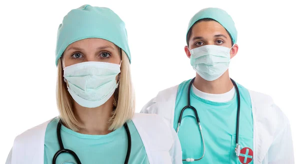 Giovani medici team medico donna uomo ritratto con maschera occu — Foto Stock