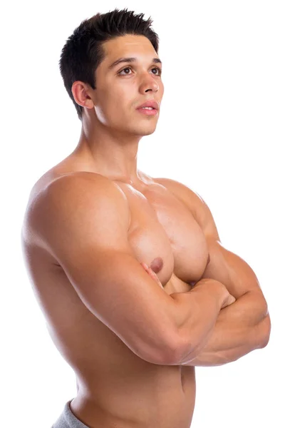 Культурист бодибилдинг мышцы сильные мускулистые молодой человек выглядит — стоковое фото