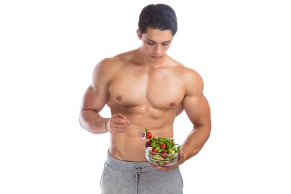 Comer comida salada musculação fisiculturista fisiculturista edifício — Fotografia de Stock