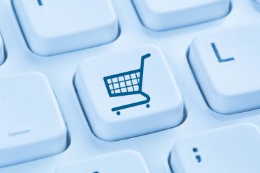 Alışveriş online e-ticaret e-ticaret internet salonu kavramı mavi 