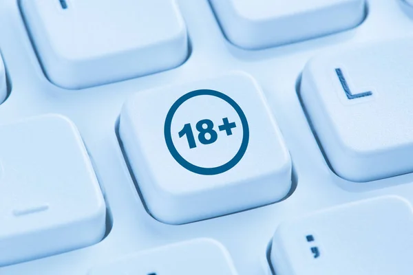 Ordinateur de symbole d'avertissement de 18 ans clé bleue de sécurité Internet — Photo