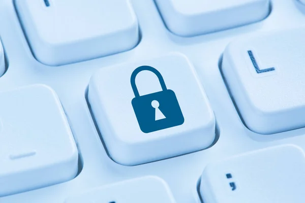 Komputer zabezpieczeń internet blokady ikony danych ochrony niebieski keyboa — Zdjęcie stockowe