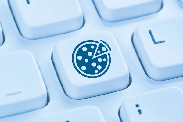 ピザ オンライン食品注文配信インターネット ブルー コンピューターの発注 — ストック写真