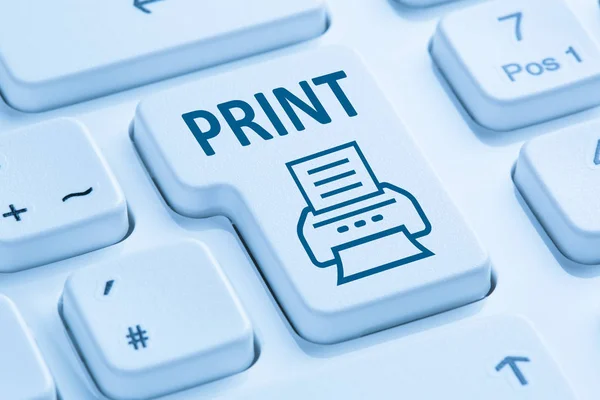 Wcisnąć przycisk drukowania drukowania drukarki niebieski komputera klawiatura — Zdjęcie stockowe