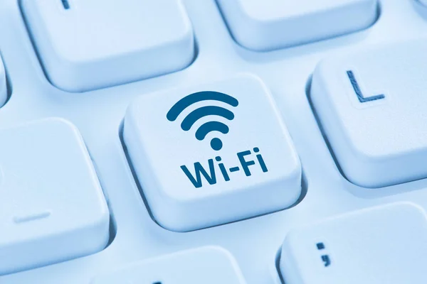 Wi-Fi Wifi hotspot połączenia internet klawiatura komputer niebieski — Zdjęcie stockowe