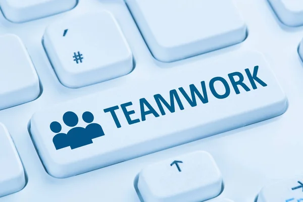 Teamwork business team online internet blue computer keyboard — Stock Photo, Image