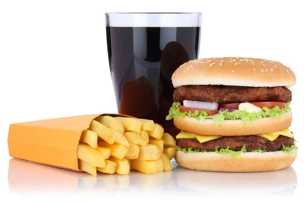 Hamburguesa doble hamburguesa y patatas fritas menú combinado bebida de cola iso — Foto de Stock