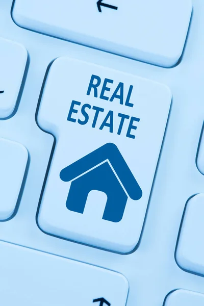 Selling buying real estate home icon online blue computer web — Stock Photo, Image