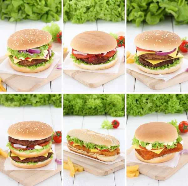 Hamburger collection set cheeseburger fresh beef tomatoes lettuc — Stock Photo, Image