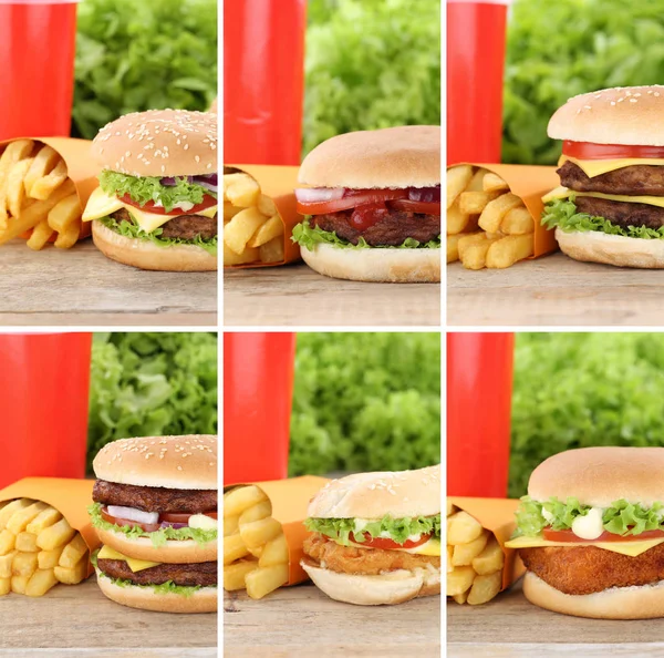 Hamburger collection set cheeseburger and fries menu meal combo — Stock Photo, Image