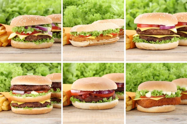 Hamburger collection set cheeseburger and fries — Stock Photo, Image
