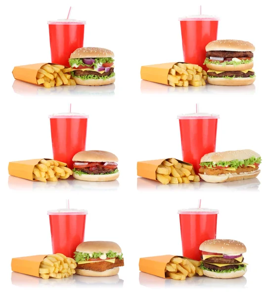 汉堡包集合设置菜单芝士汉堡和薯条套餐 — 图库照片#