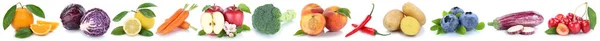 Fruits and vegetables collection isolated in a row apple orange — Stock Photo, Image