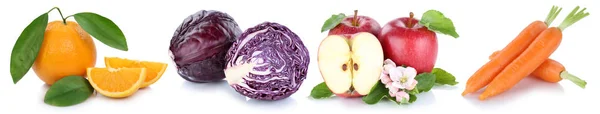 Frukt och grönsaker samling isolerade i en rad apple morötter — Stockfoto