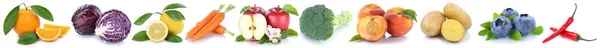 Samling av frukt og grønnsaker isolert i en rad bær eple – stockfoto