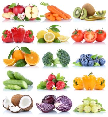 Meyve ve sebze toplama portakal elma lahana t izole