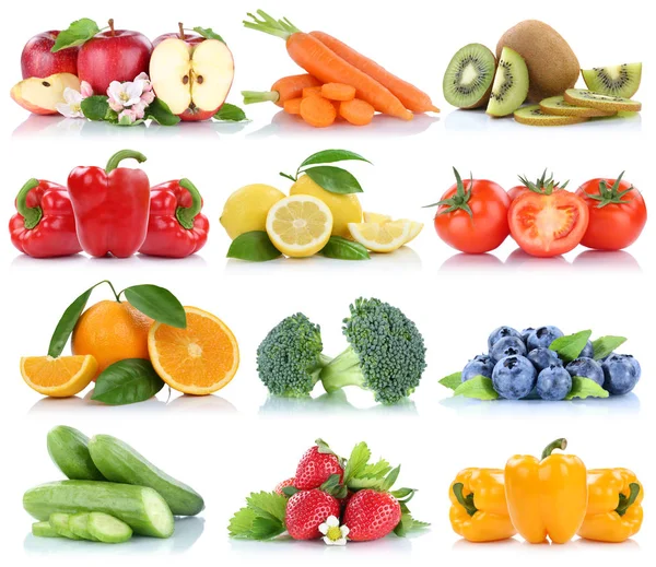 Obst und Gemüse Sammlung isoliert Orangen Apfel Erdbeere — Stockfoto