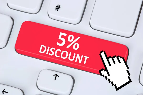 5% fem procent rabatt knappen kupong kupong försäljning online shopp — Stockfoto