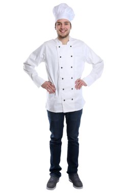 Çırak stajyer iş genç adam ayakta isol ile yemek pişirmek