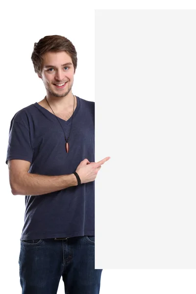 Young man showing copyspace copy space marketing people empty bl — Stock Photo, Image