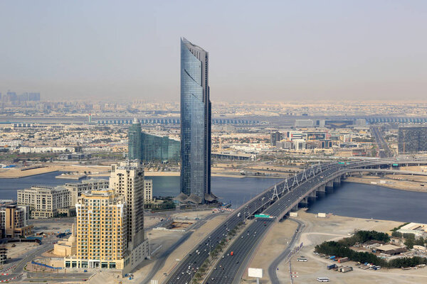 Dubai D1 Tower Business Bay Bridge aerial view photography UAE