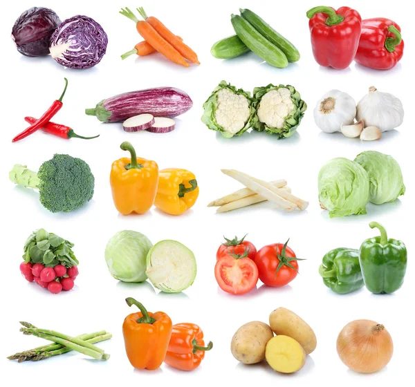Gemüse Karotten frischer Salat Zwiebeln Tomaten Sammlung isola — Stockfoto
