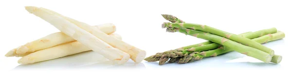Szparagi białe i zielone zdrowe jedzenie na białym tle — Zdjęcie stockowe
