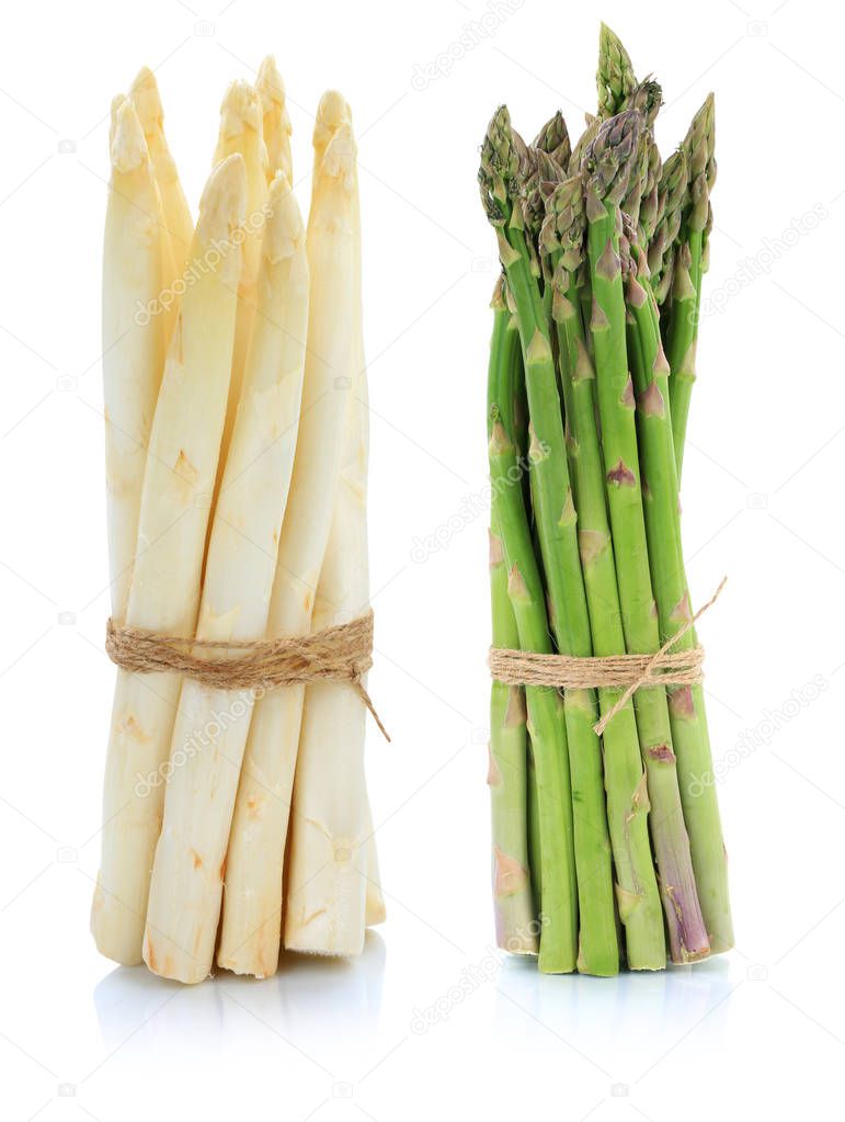 Fresh white and green asparagus bunch vegetable isolated