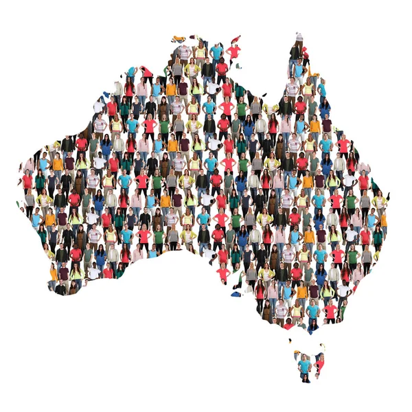 Australia map multicultural group of people integration immigrat — Stock Photo, Image