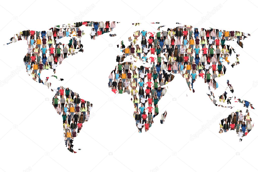World map earth multicultural group of people integration immigr