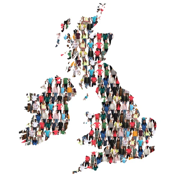 Great Britain UK Ireland map multicultural group of people integ — Stock Photo, Image