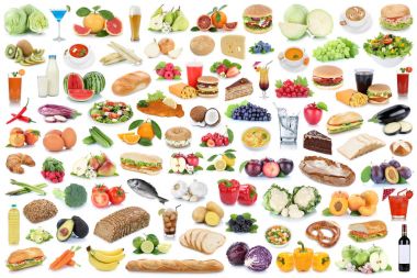 Yiyecek ve içecek koleksiyonu kolaj sağlıklı yeme meyve vegetabl