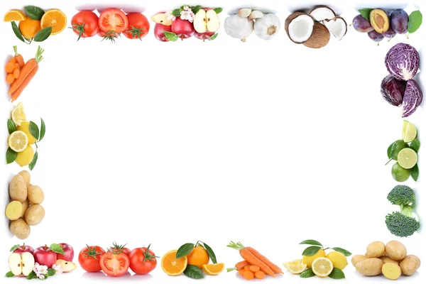 Groenten en fruit frame appels sinaasappels tomaten plantaardige fo — Stockfoto