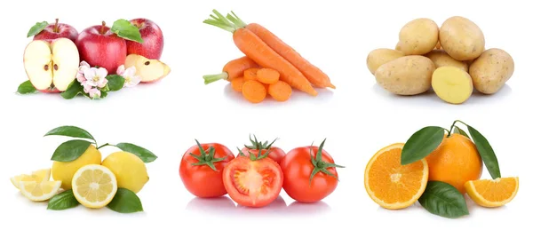 Recogida de frutas y hortalizas manzanas naranjas alimentos vegetales i — Foto de Stock